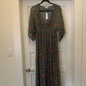 Baltic Born Kia Kimono Maxi Dress - Dusty Blue Floral